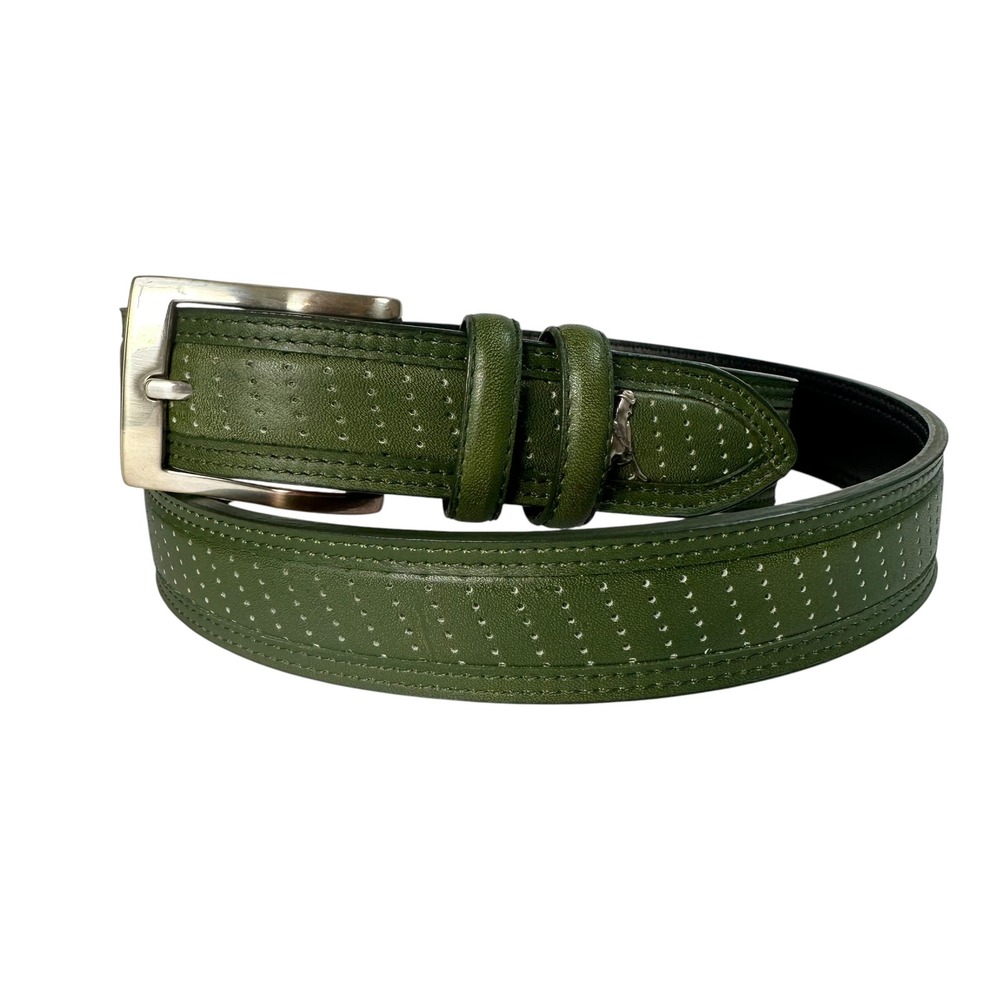 PING Golf Belt Perforated Leather Silver Buckle Green 40 Classic Sporty